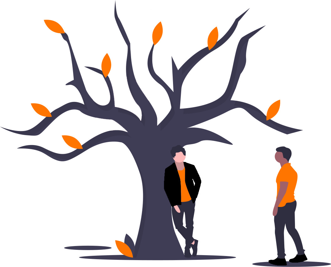 illustration of wo men talking under at tree
